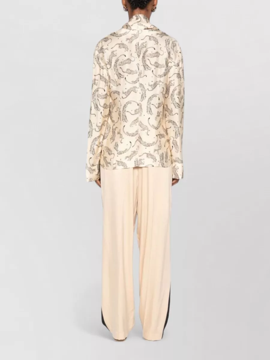 Forte Forte Leopard-Print Fringed V-Neck Long-Sleeve Shirt