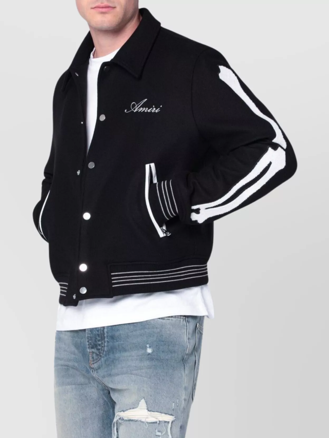 Amiri Wool Blend Jacket Logo Stripe Detail In Black
