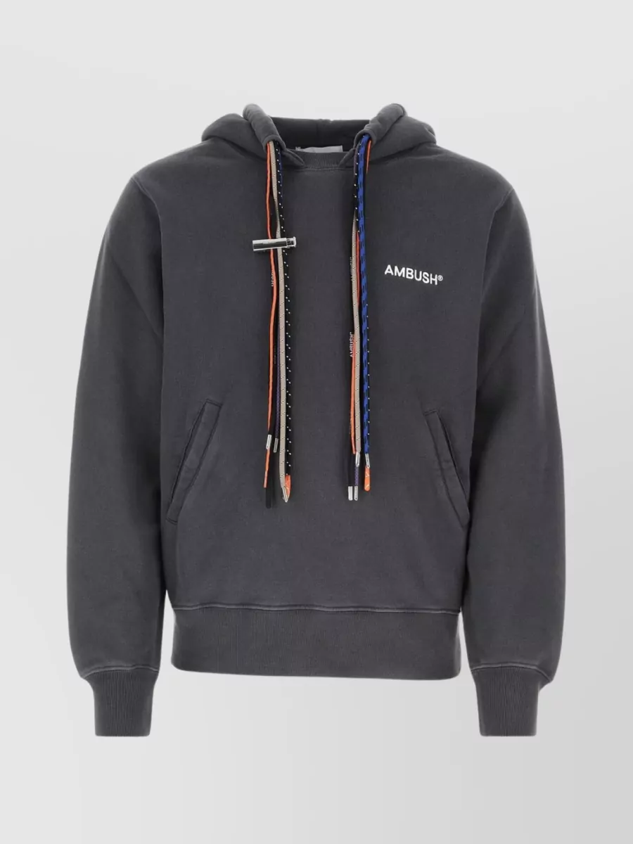 Shop Ambush Cotton Sweatshirt With Hood And Drawstrings In Grey