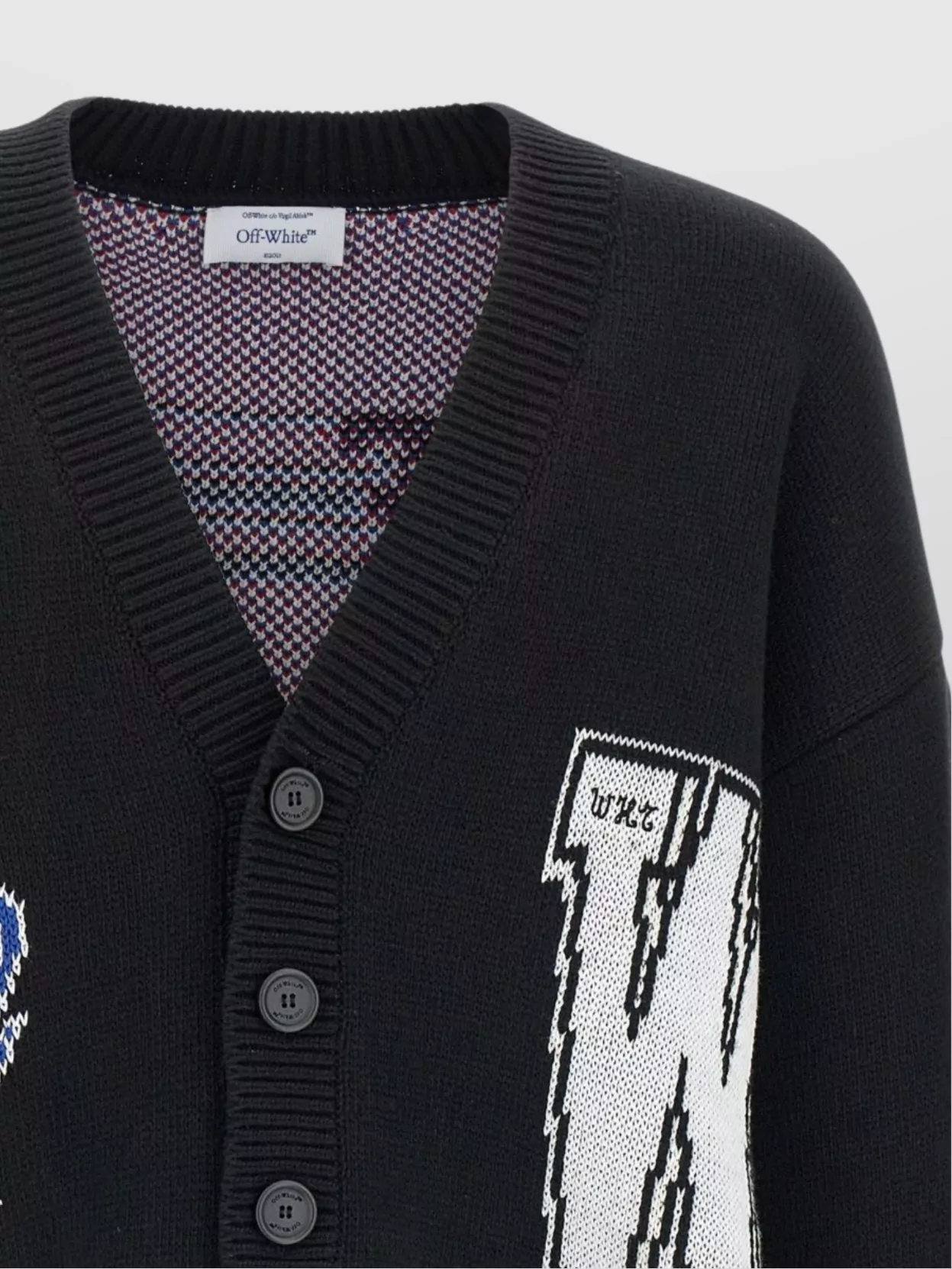 Off-White Ribbed Cuff Cardigan Featuring Graphic Design
