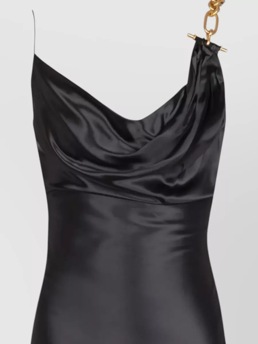 Balmain Satin Dress Chain Detail Draped Neckline