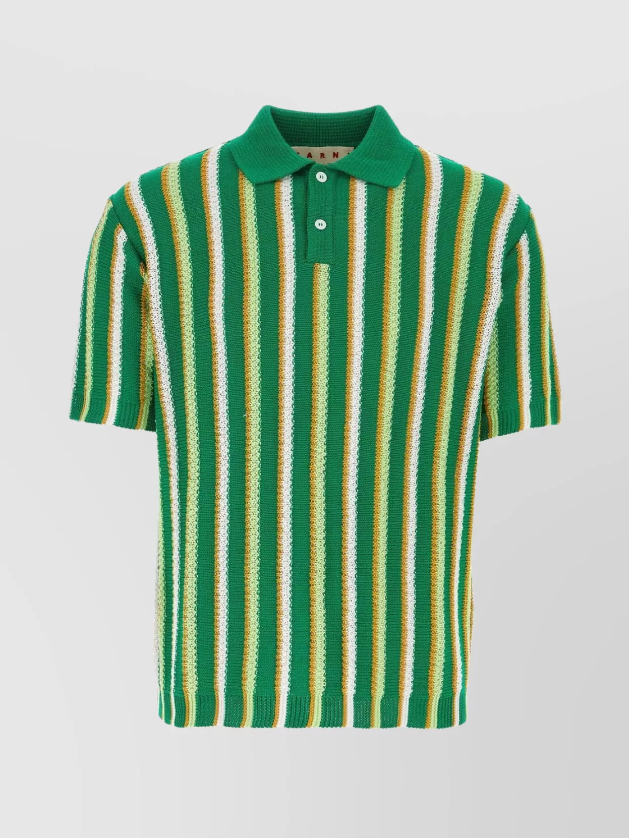 Shop Marni Striped Embroidery Knit Polo Shirt