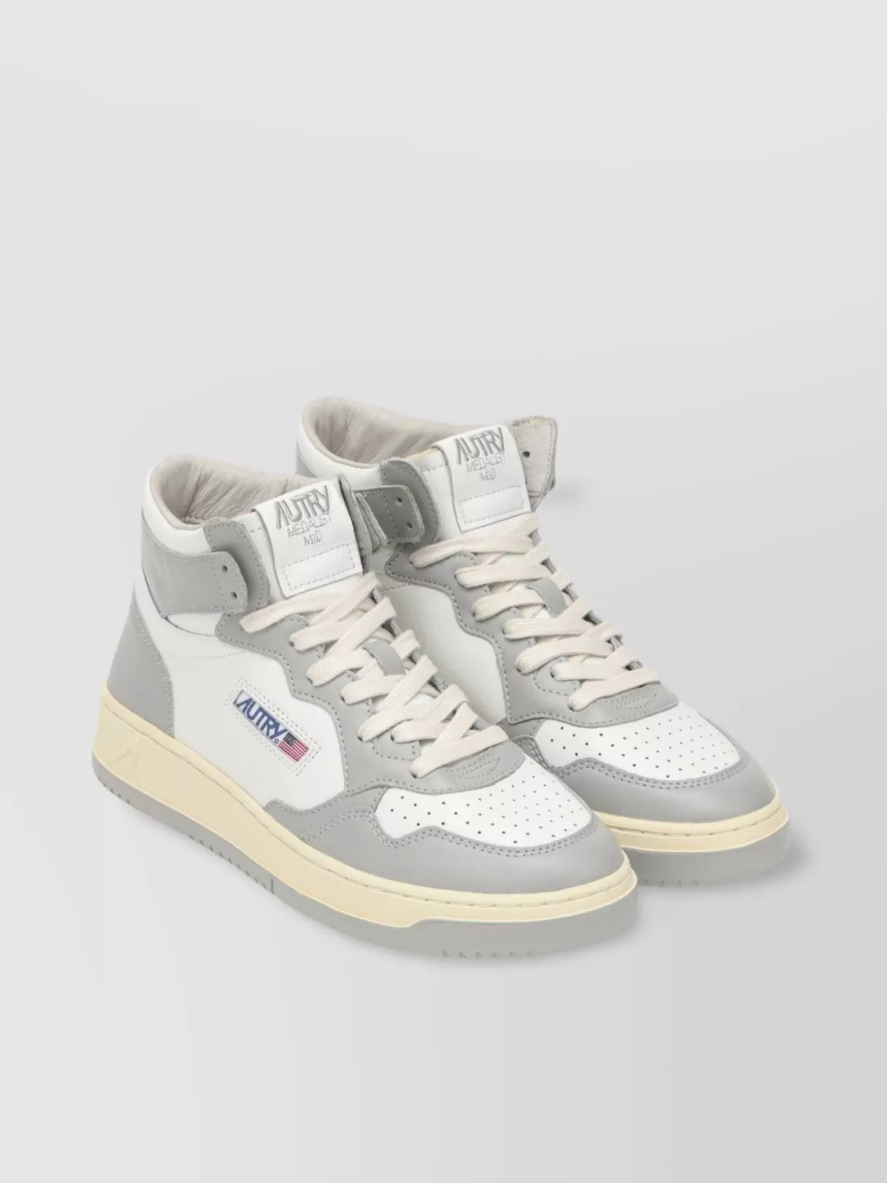 Autry Leather Mid-top Sneakers Contrast Sole In Gray