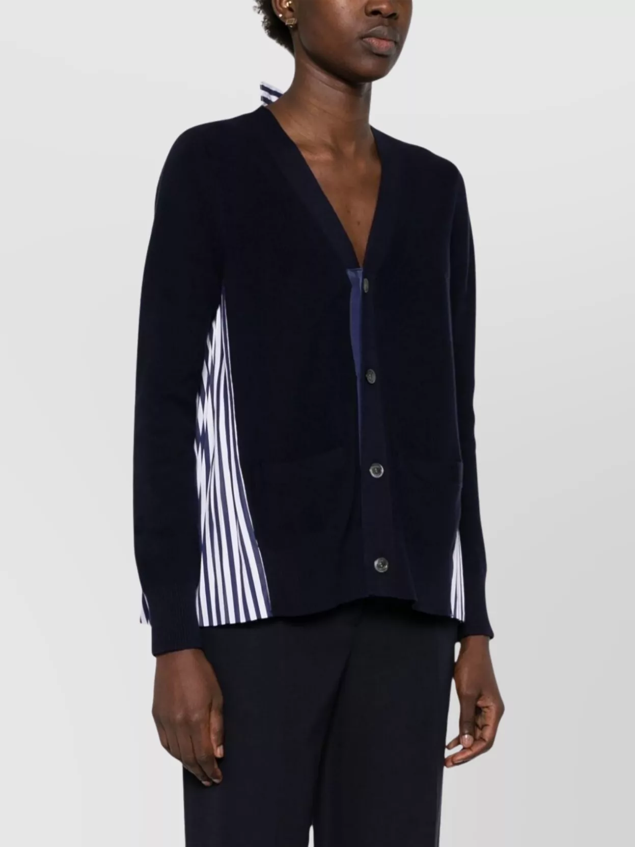 Sacai Knit Cardigan With V-neck And Striped Pattern