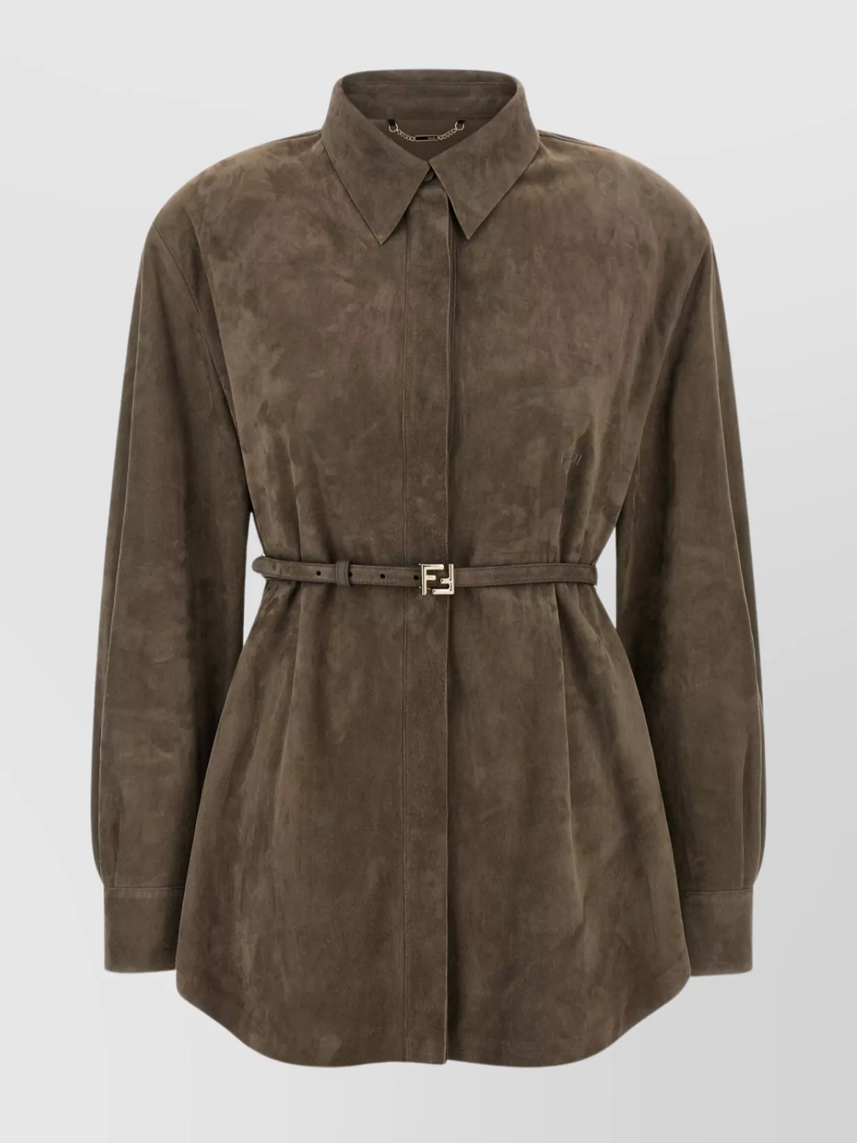 Fendi Longline Collared Shirt Belted Waist In Green