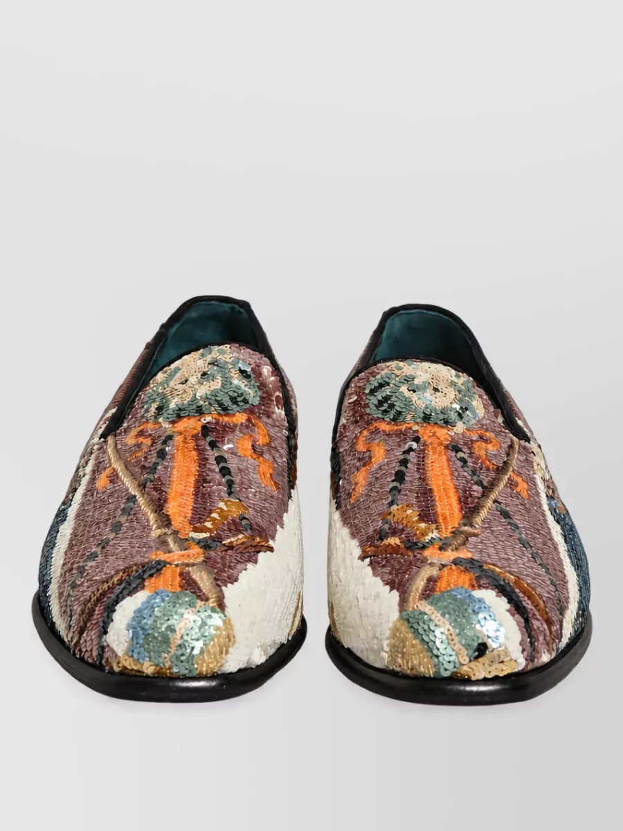 Dolce&Gabbana Leather Embroidered Sequin Slippers