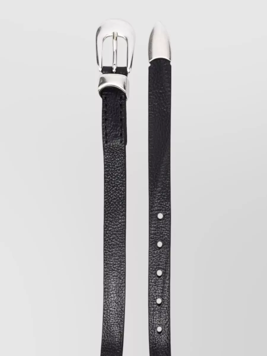 Our Legacy Slim Leather Belt Textured Finish In Black