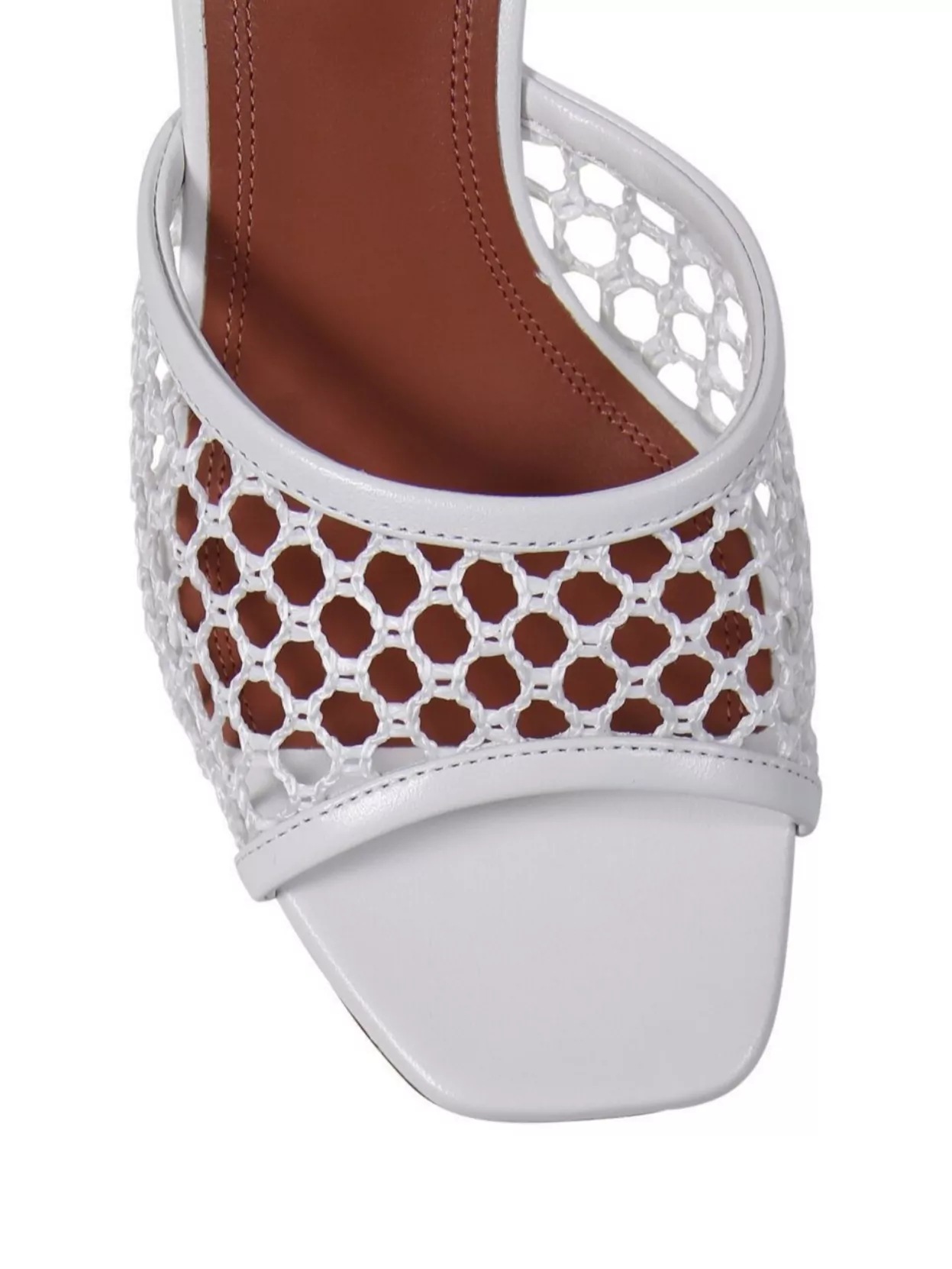 Shop Amina Muaddi Net Mesh Sandals Square Heel