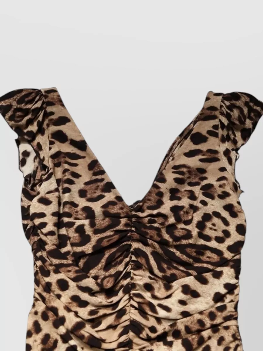 Dolce&Gabbana Silk Leopard Sleeveless Sheath Midi Dress