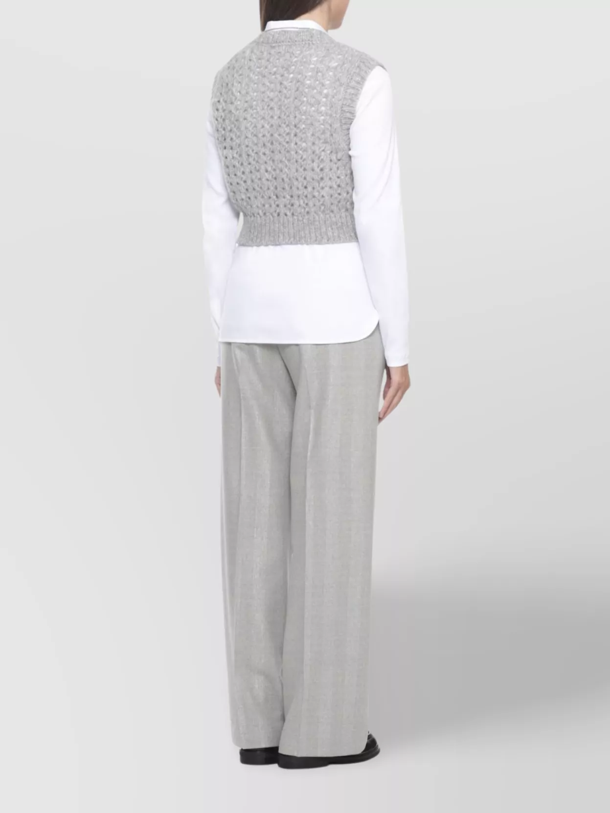 Peserico Cropped Sleeveless Vest Open Knit Design