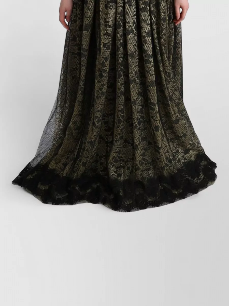 Dolce&Gabbana Crystal Lace V-Neck Puff-Sleeve Maxi Dress