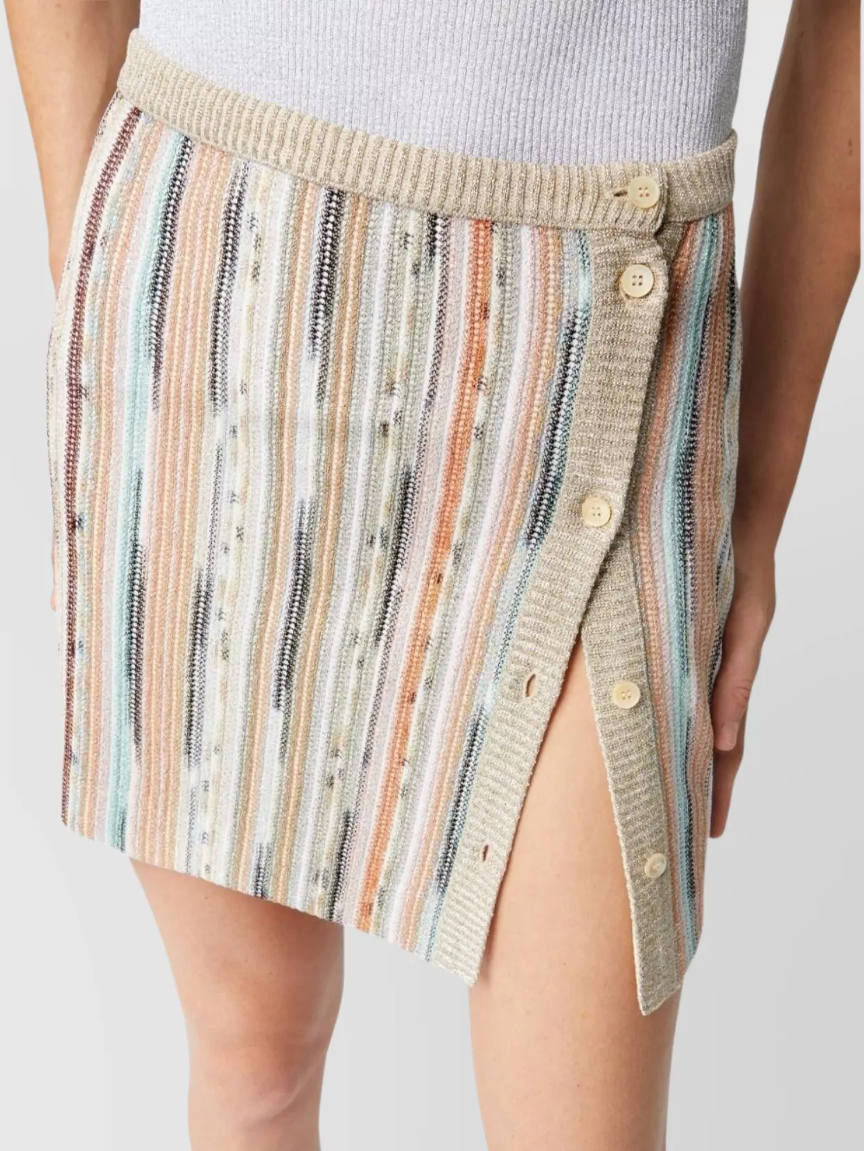 Shop Missoni Striped Button Mini Skirt With Side Slit