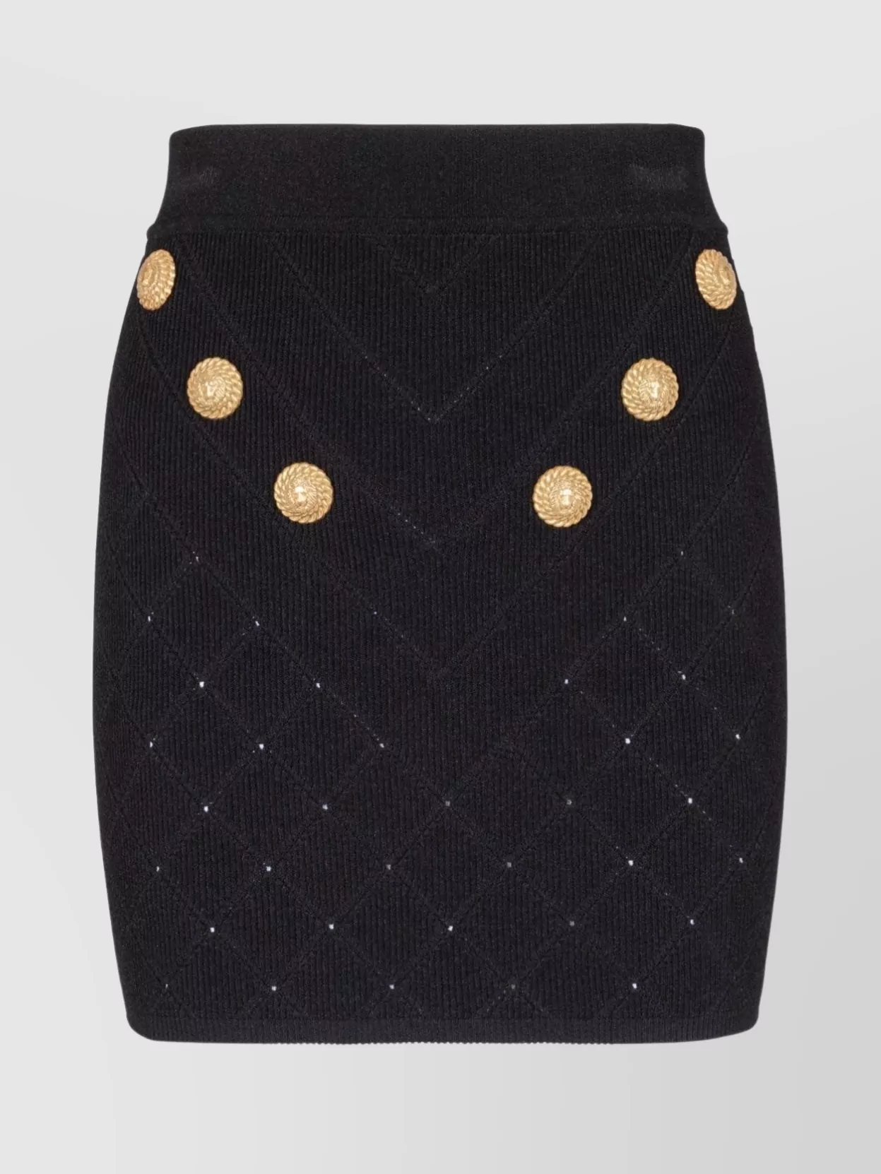 Shop Balmain High Waist Quilted Skirt With Embellished Buttons In Black