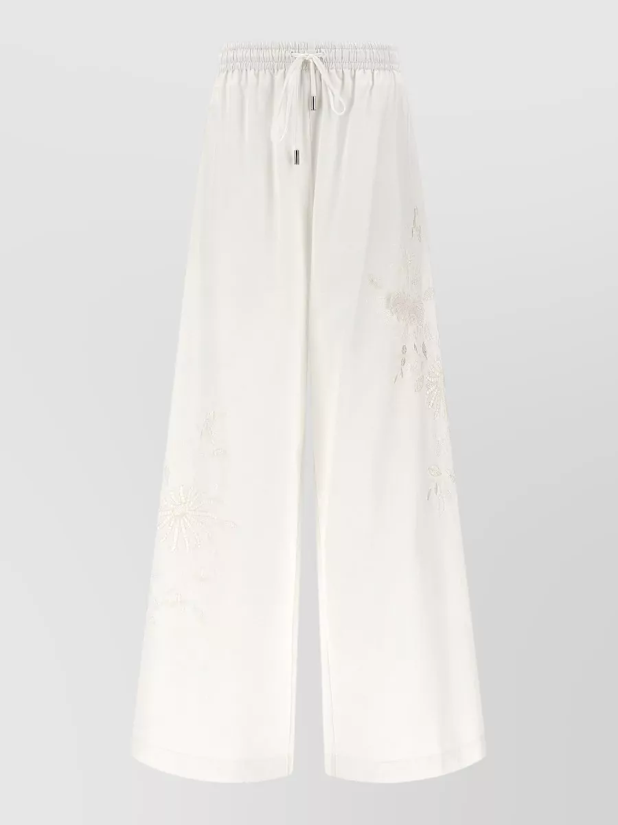 Ermanno Scervino Lace Insert Trousers Elastic Waistband Wide Leg In White