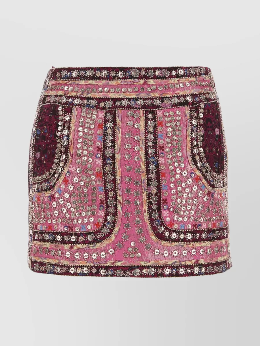 Shop Isabel Marant Oneila Embellished Silk Mini Skirt In Pink