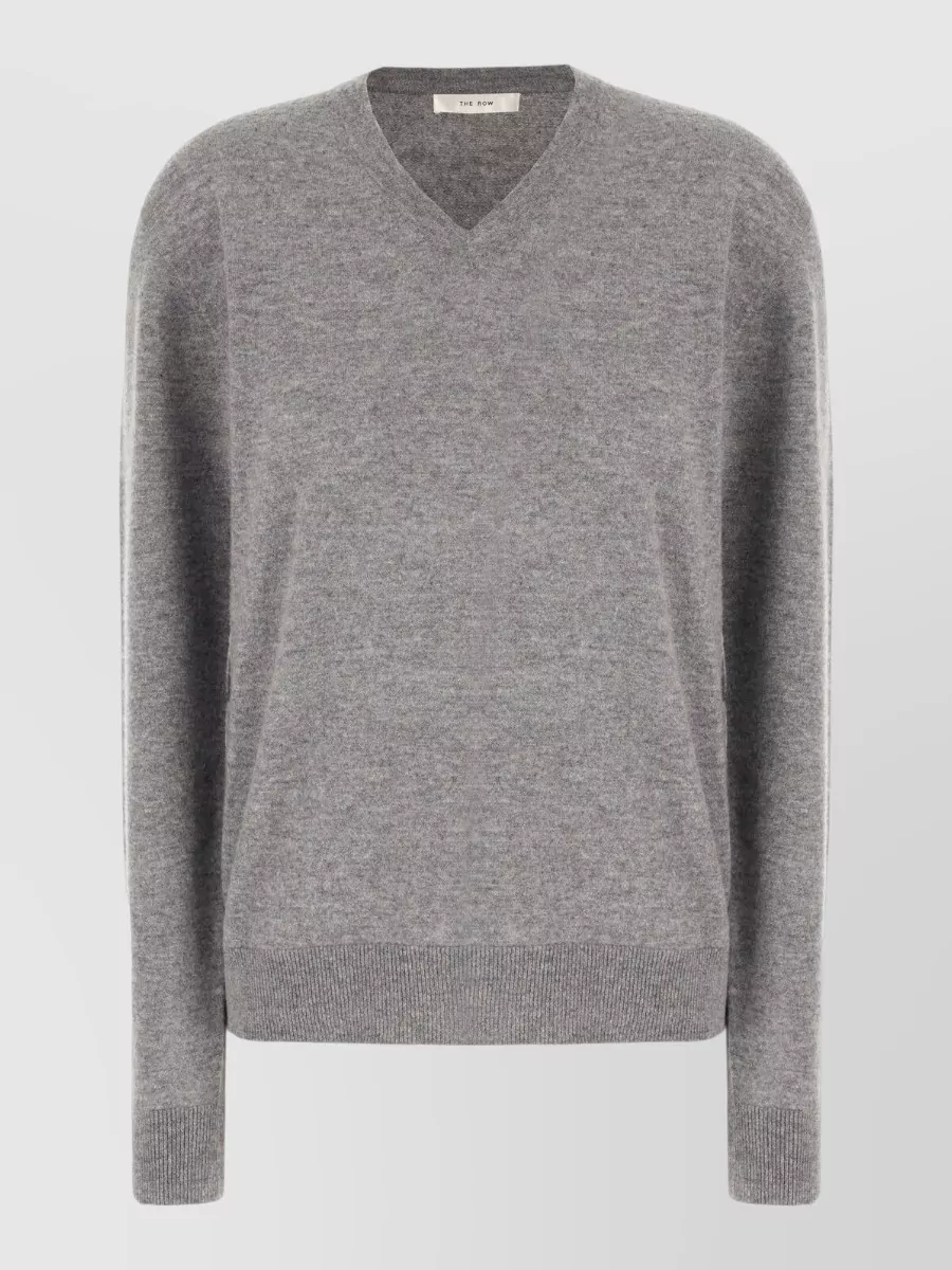 The Row Cashmere Ribbed V-Neck Long-Sleeve Jumper