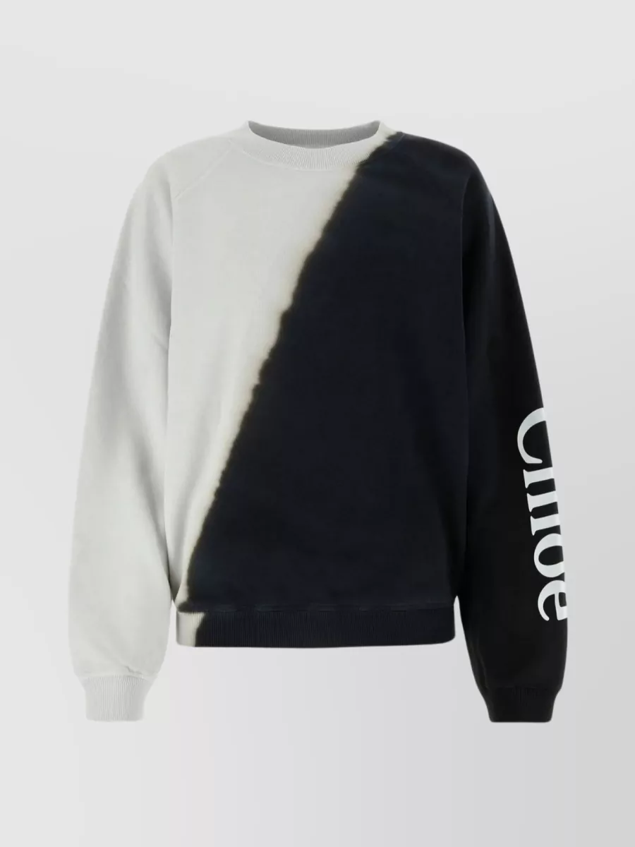 Shop Chloé Cotton Ribbed Crew-neck Sweatshirt In Black
