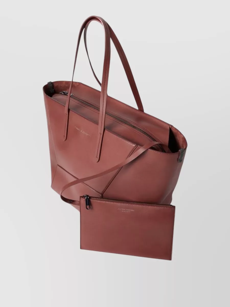 Brunello Cucinelli Leather Tote Bag Monili Detail Top Handles