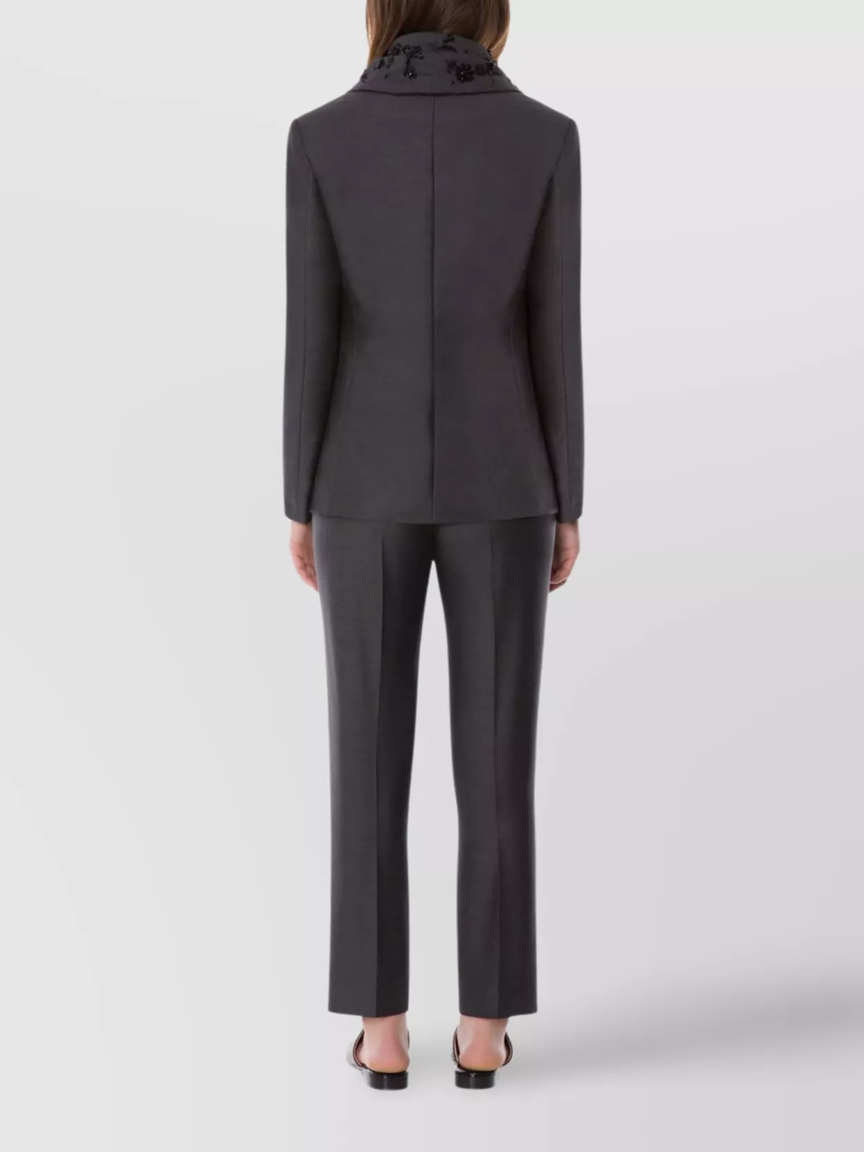 Alberta Ferretti Satin Trousers Embroidered Lapel In Black