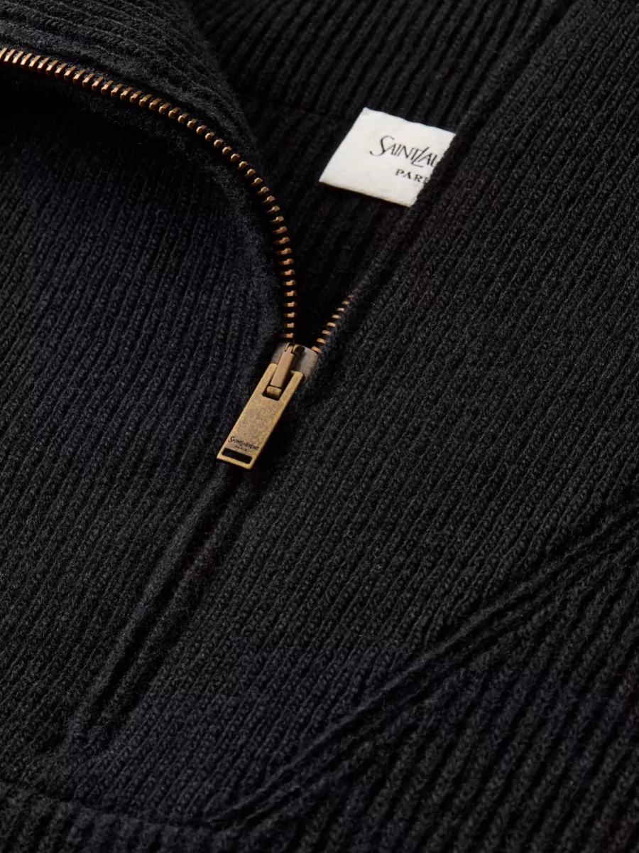 Saint Laurent Wool Ribbed Half-Zip Sweater