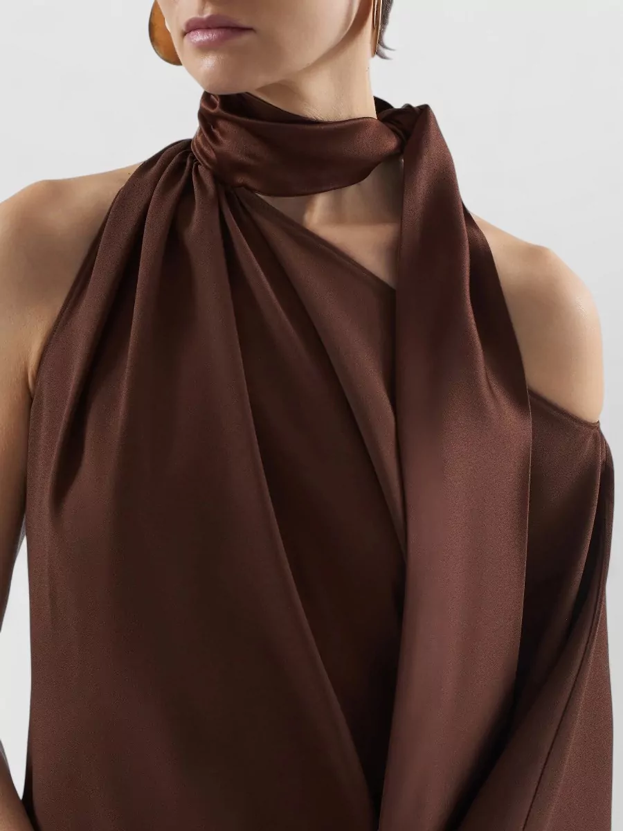 Taller Marmo Atlas Asymmetric Off-Shoulder Gathered Midi Dress
