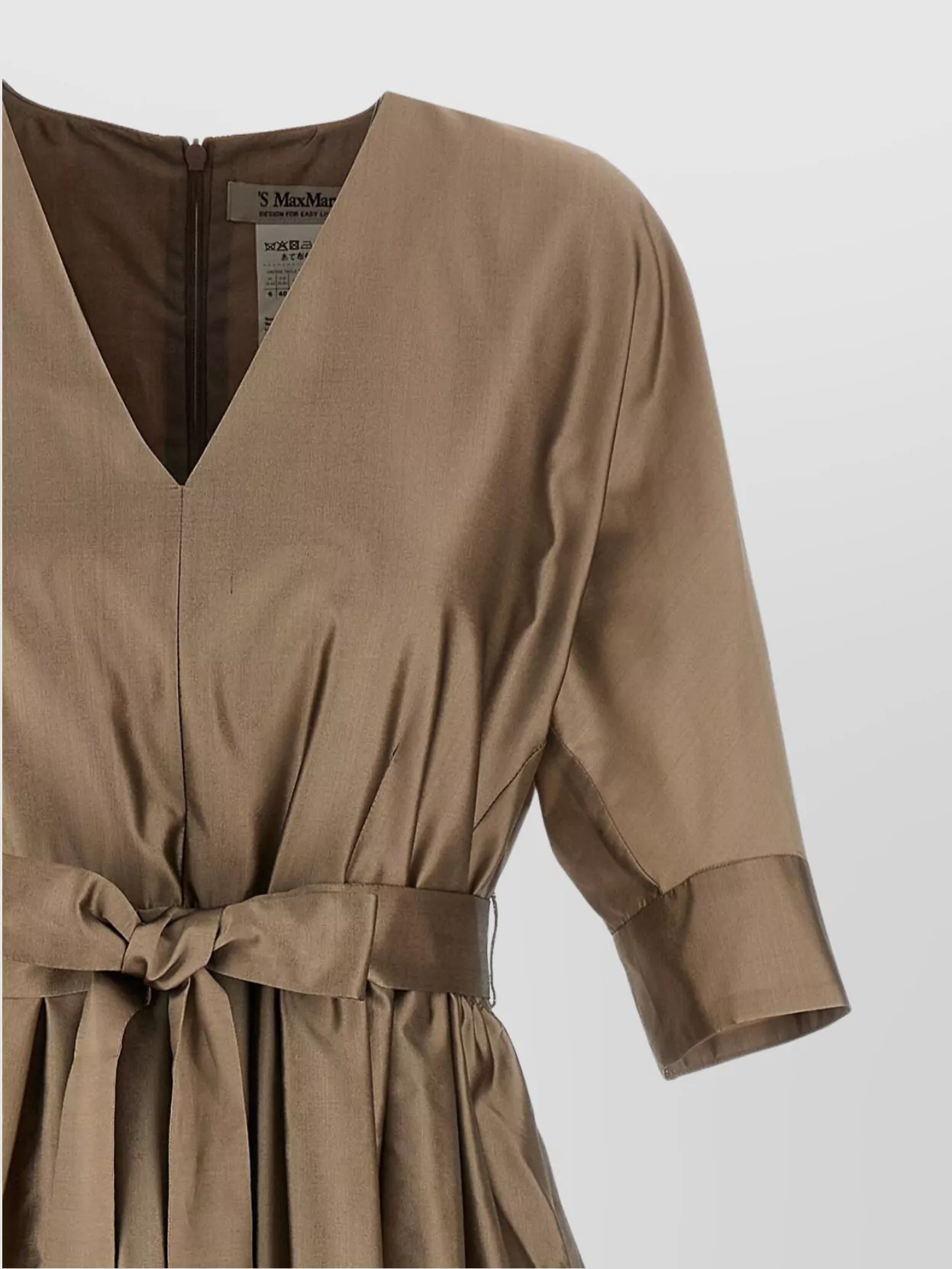 S Max Mara Waist Belt Midi Pleated V-Neck Dress