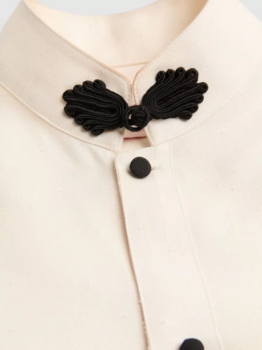 Valentino Long Sleeve Silk Shirt With Decorative Detail