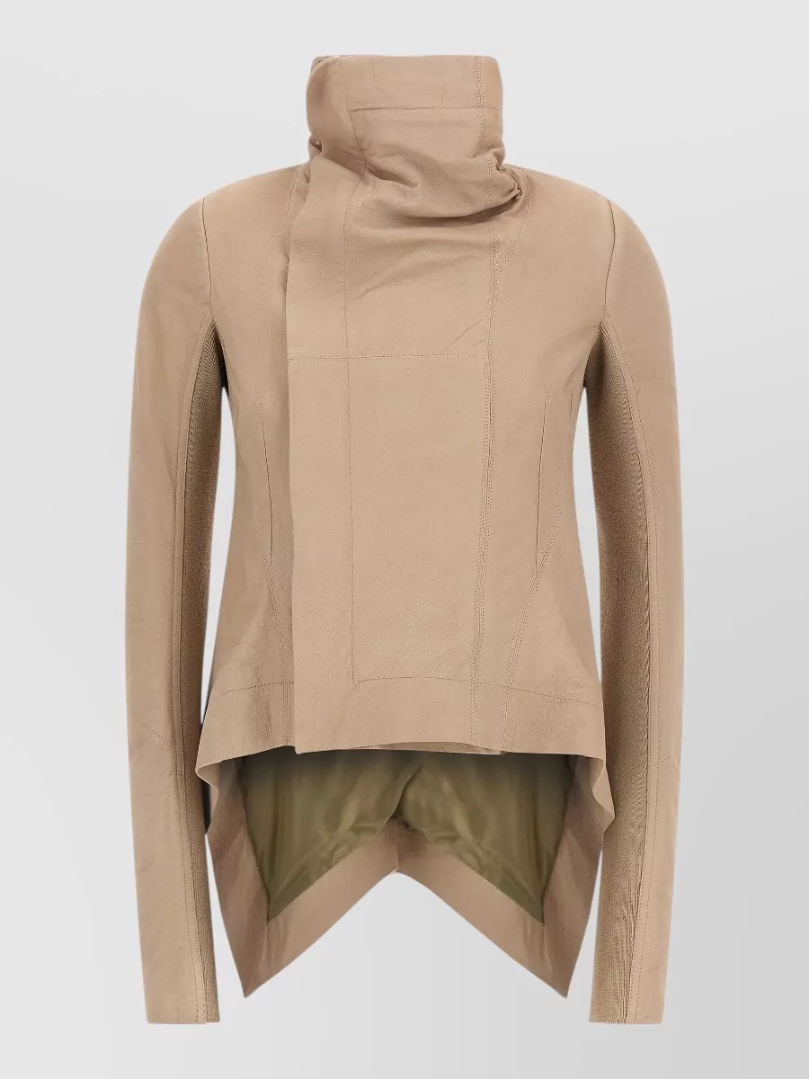 Rick Owens Lamb leather draped asymmetric single breasted coat