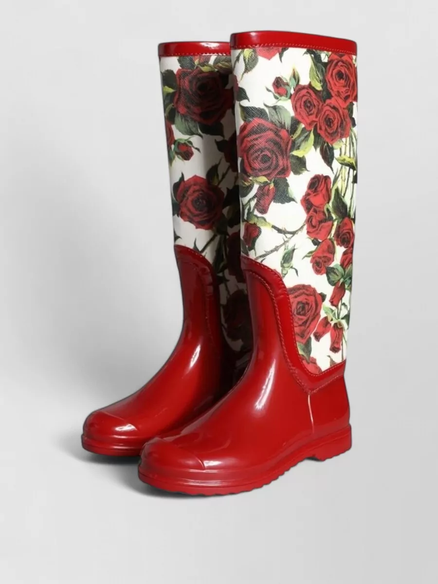 Dolce&Gabbana Floral-Print Rubber Knee-High Boots