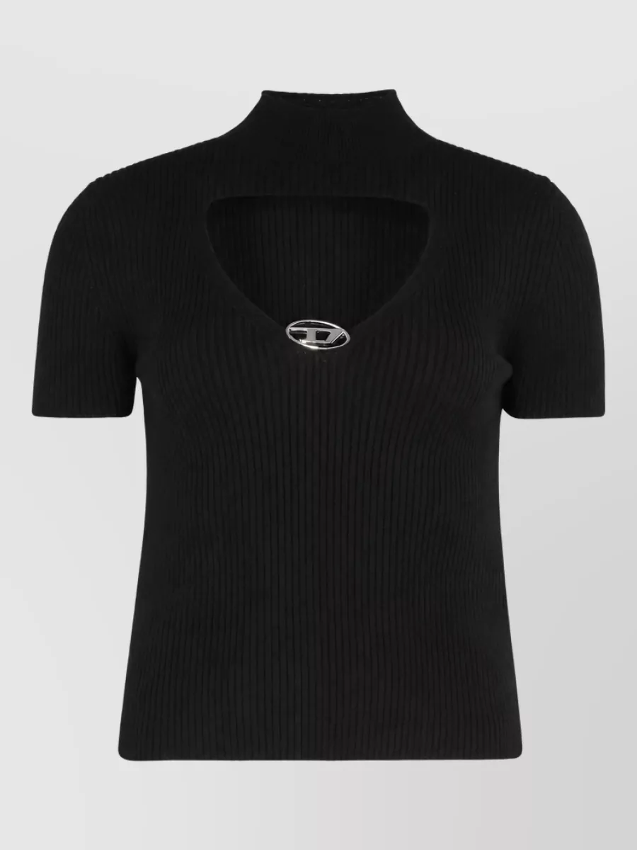 Diesel ribbed wool cutout turtleneck top