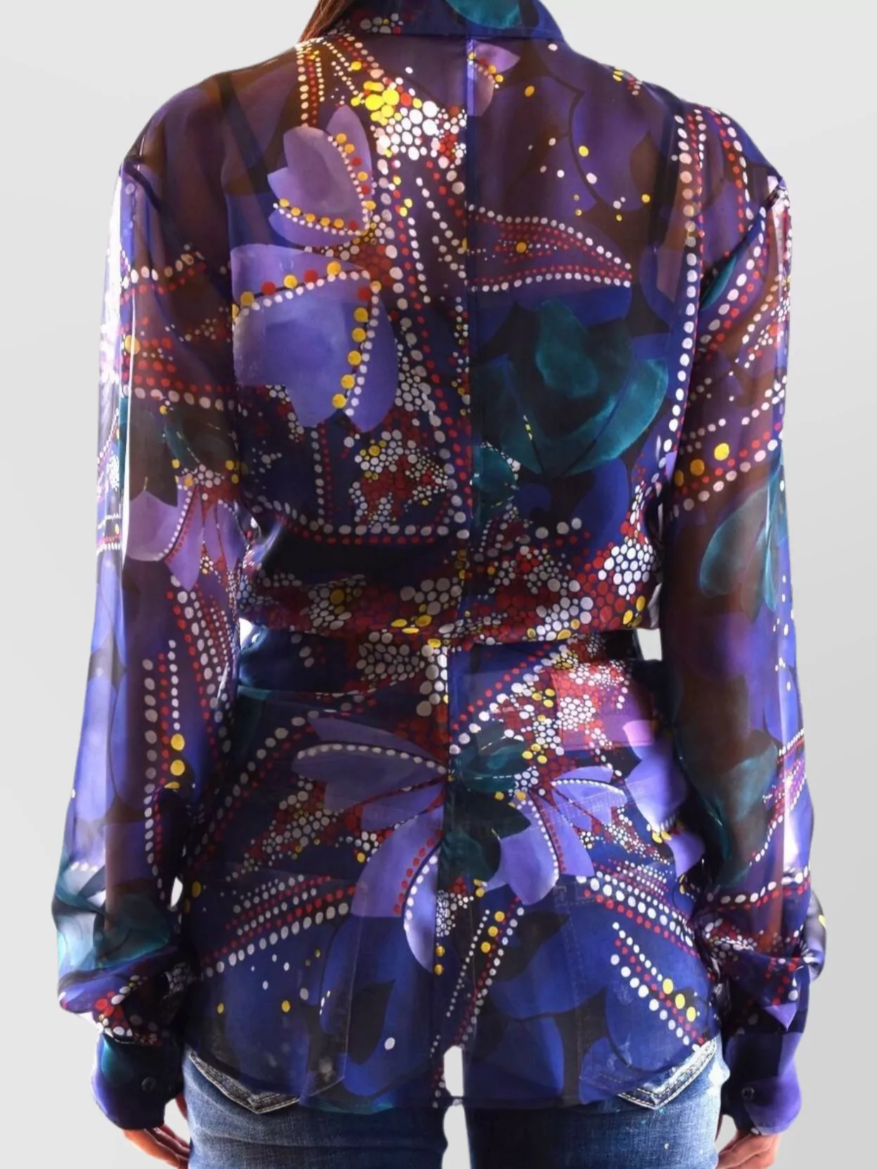 Dsquared2 Abstract Print Collared Neck Long Sleeves Sheer Fabric In Blue