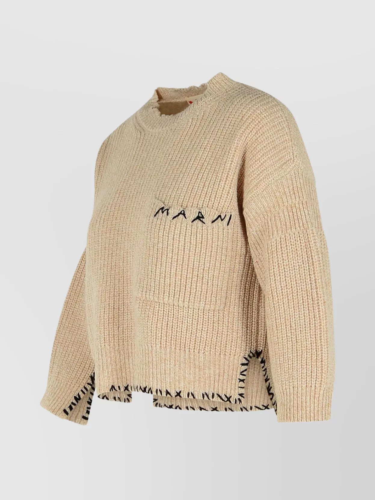 Marni Crew Neck Wool Sweater Embroidered In Brown