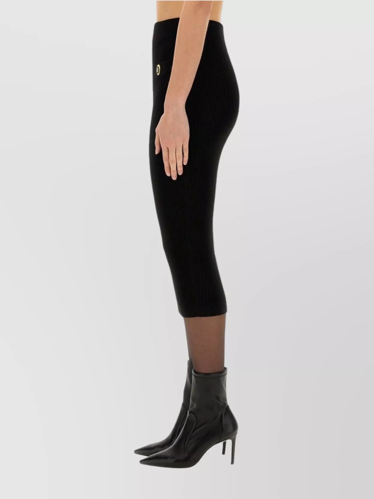 Balmain Ribbed High Waist Midi Skirt With Button Detailing
