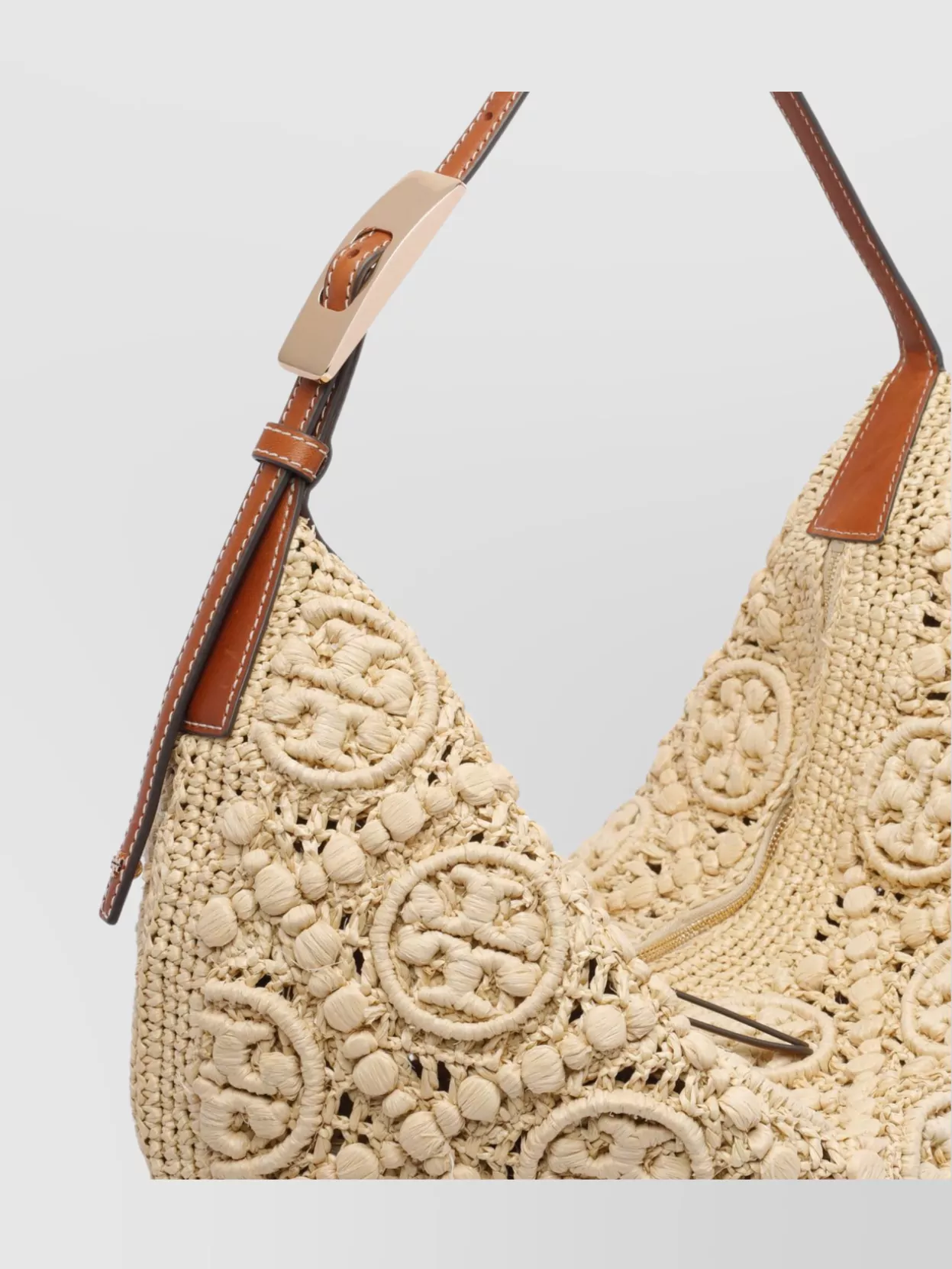 Tory Burch Raffia monogram balloon crochet shoulder bag