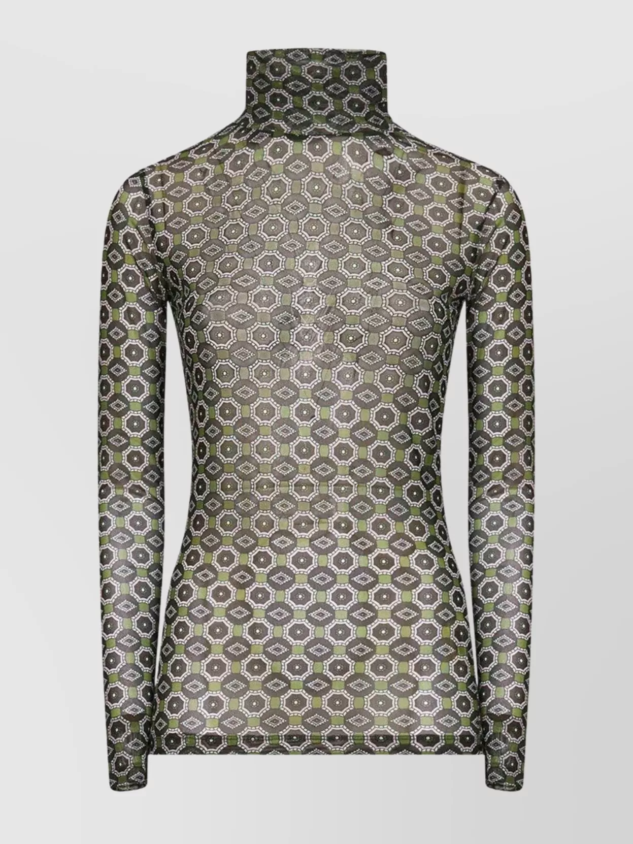 Dries Van Noten High Neck Mesh Top With Mini Tie Print In Green