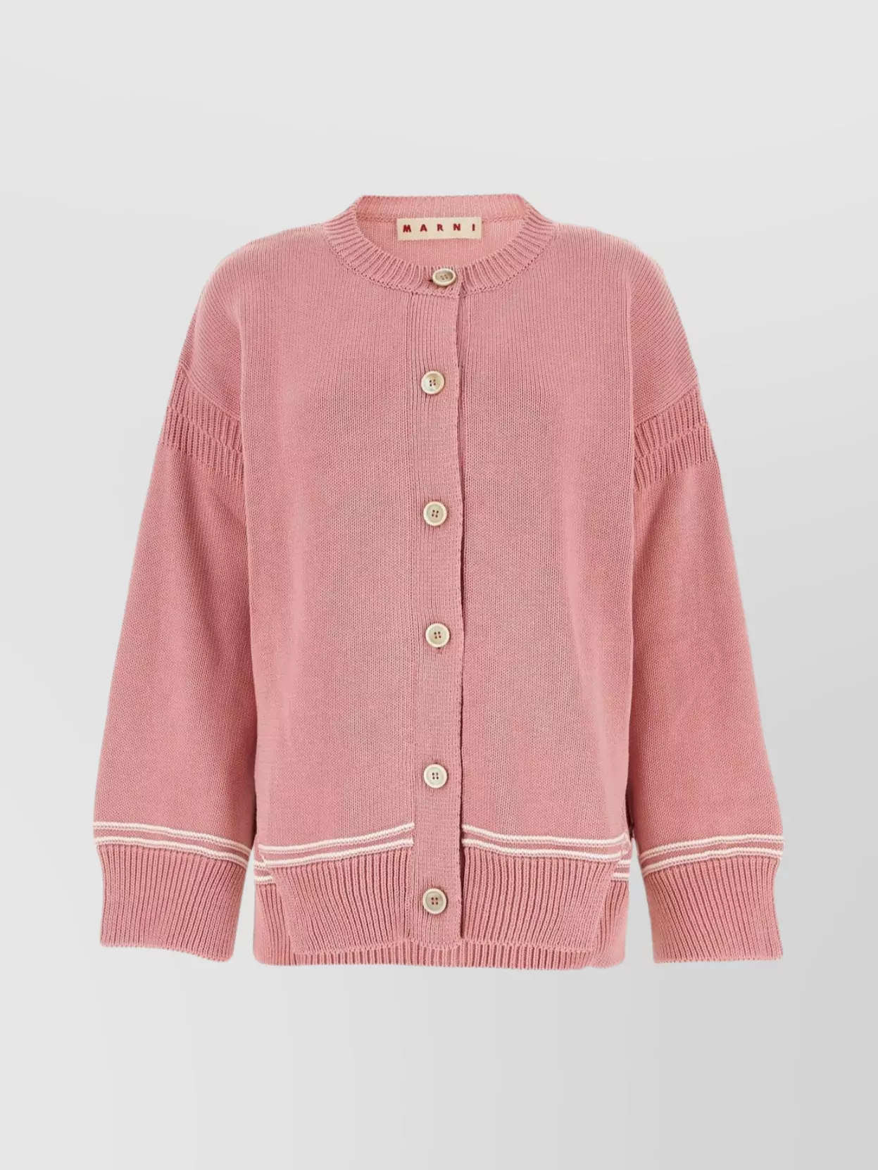 Shop Marni Cotton Knit Cardigan With Sleeve And Hemline Slits In Pink