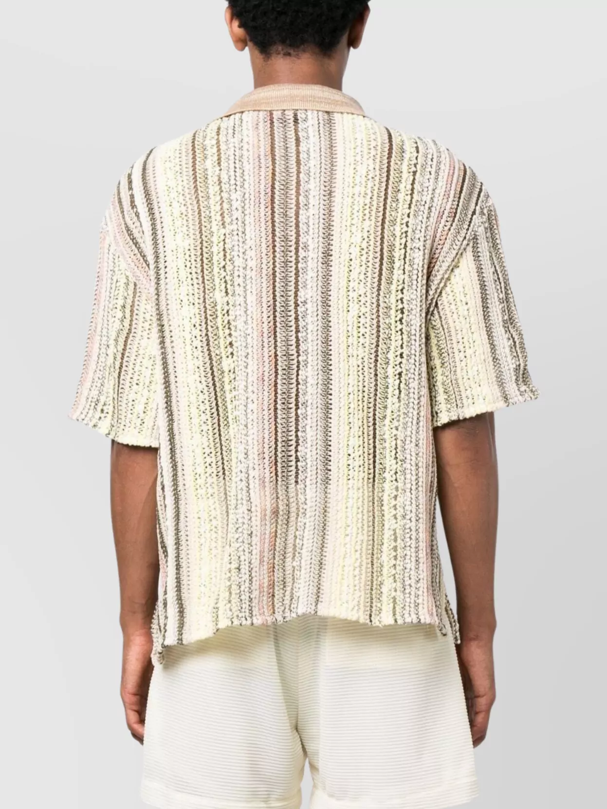 Vitelli Striped Linen Blend Cotton Polo Shirt