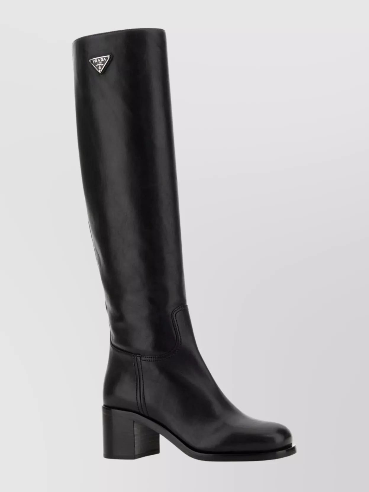 Prada Knee-high Leather Block Heel Boots In Black