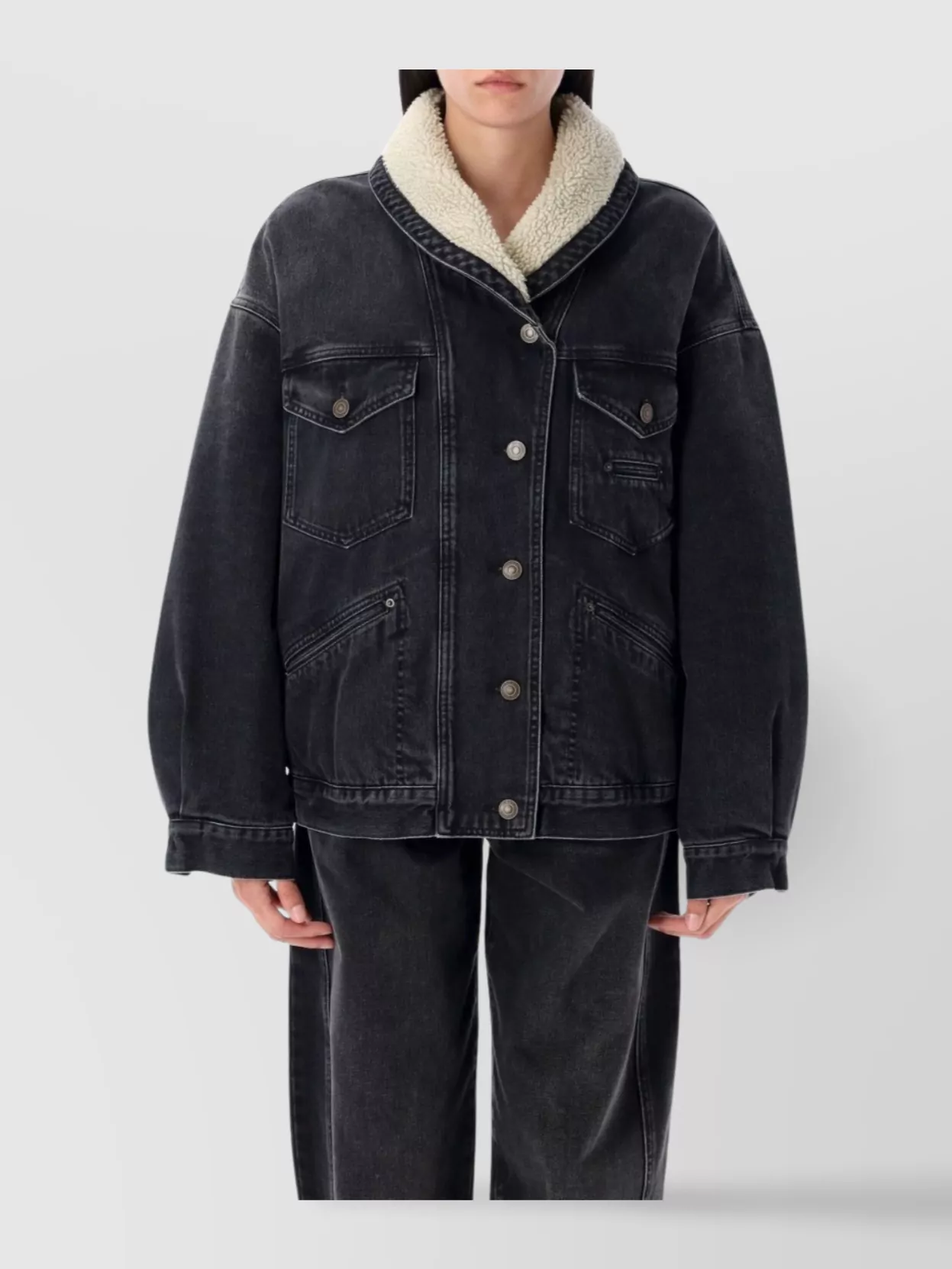 Isabel Marant Étoile Denim Jacket With Faux Fur Detail In Black