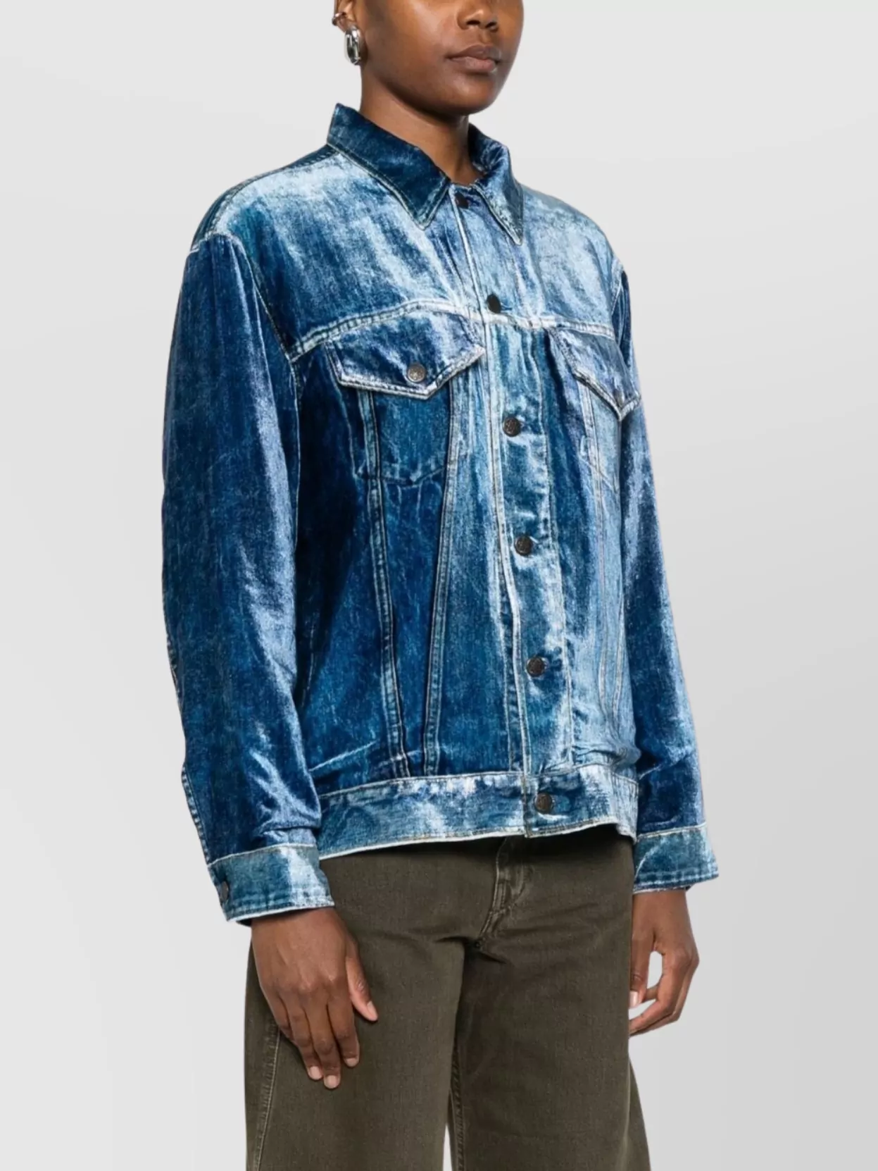 Pierre Louise Mascia Denim Jacket With Flap Pockets And Long Sleeves In Blue