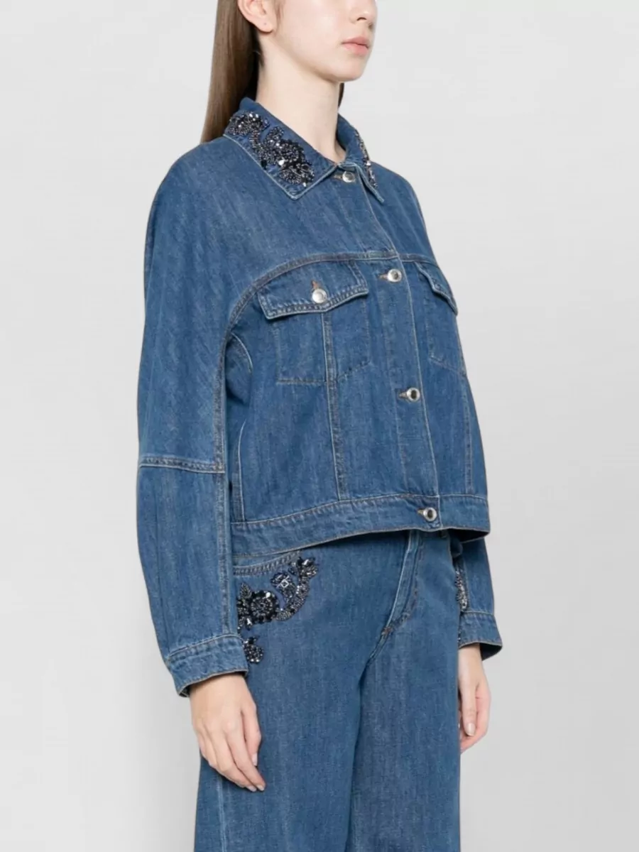 Ermanno Firenze Embroidered Denim Cropped Jacket