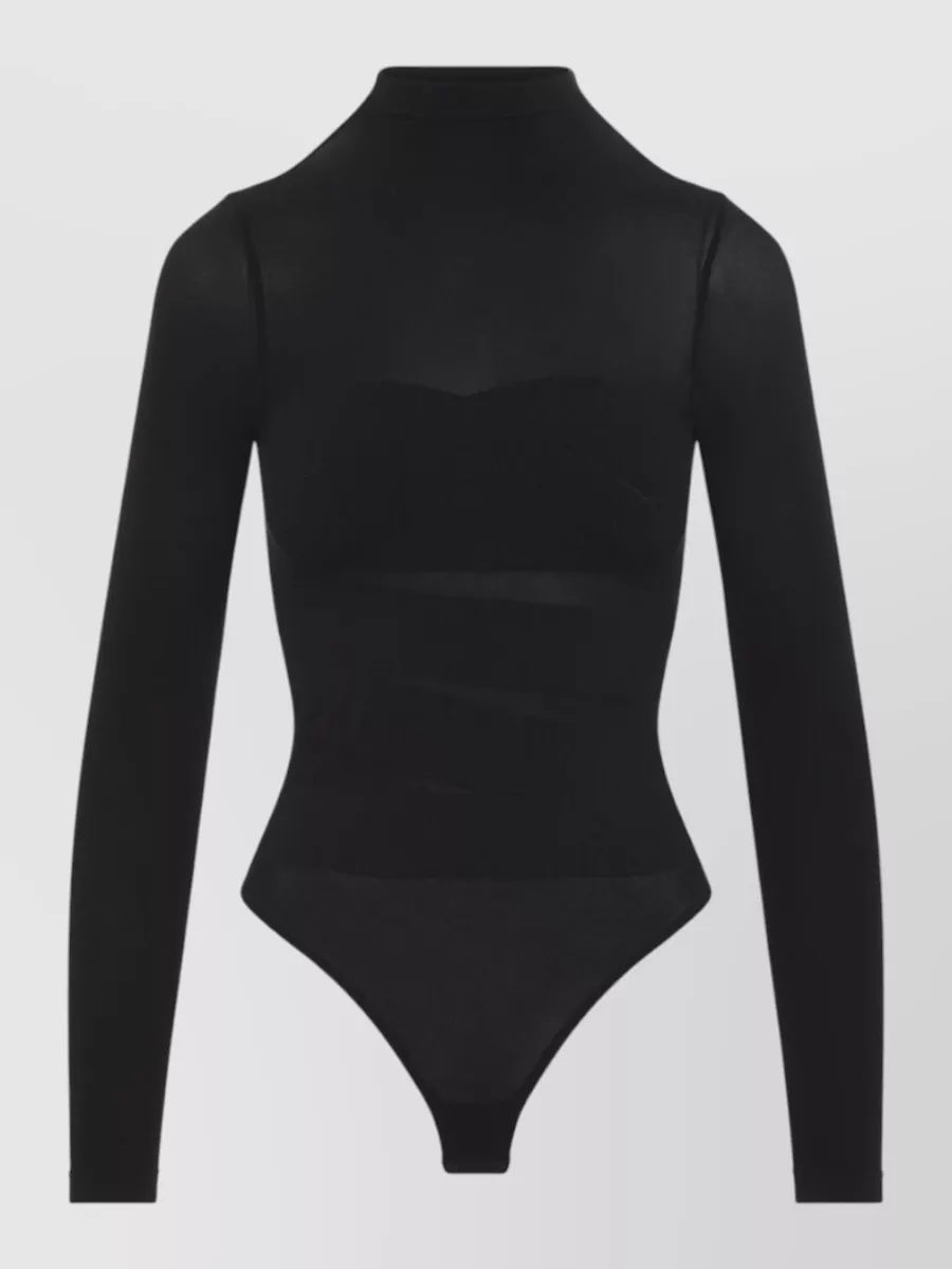 Wolford semi-sheer wrap long-sleeve bodysuit
