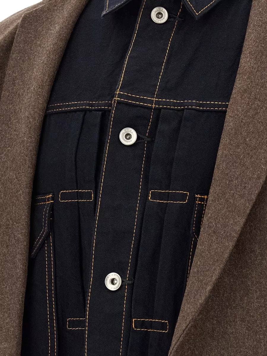 Sacai Wool Flannel Denim Paneled Coat