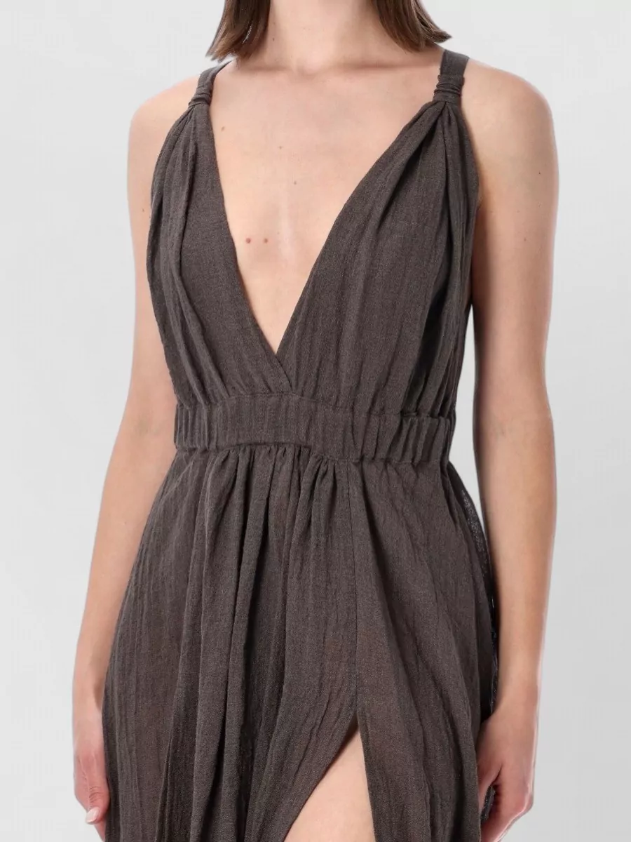 120% Lino Crinkled Linen Sleeveless V-Neck Maxi Dress