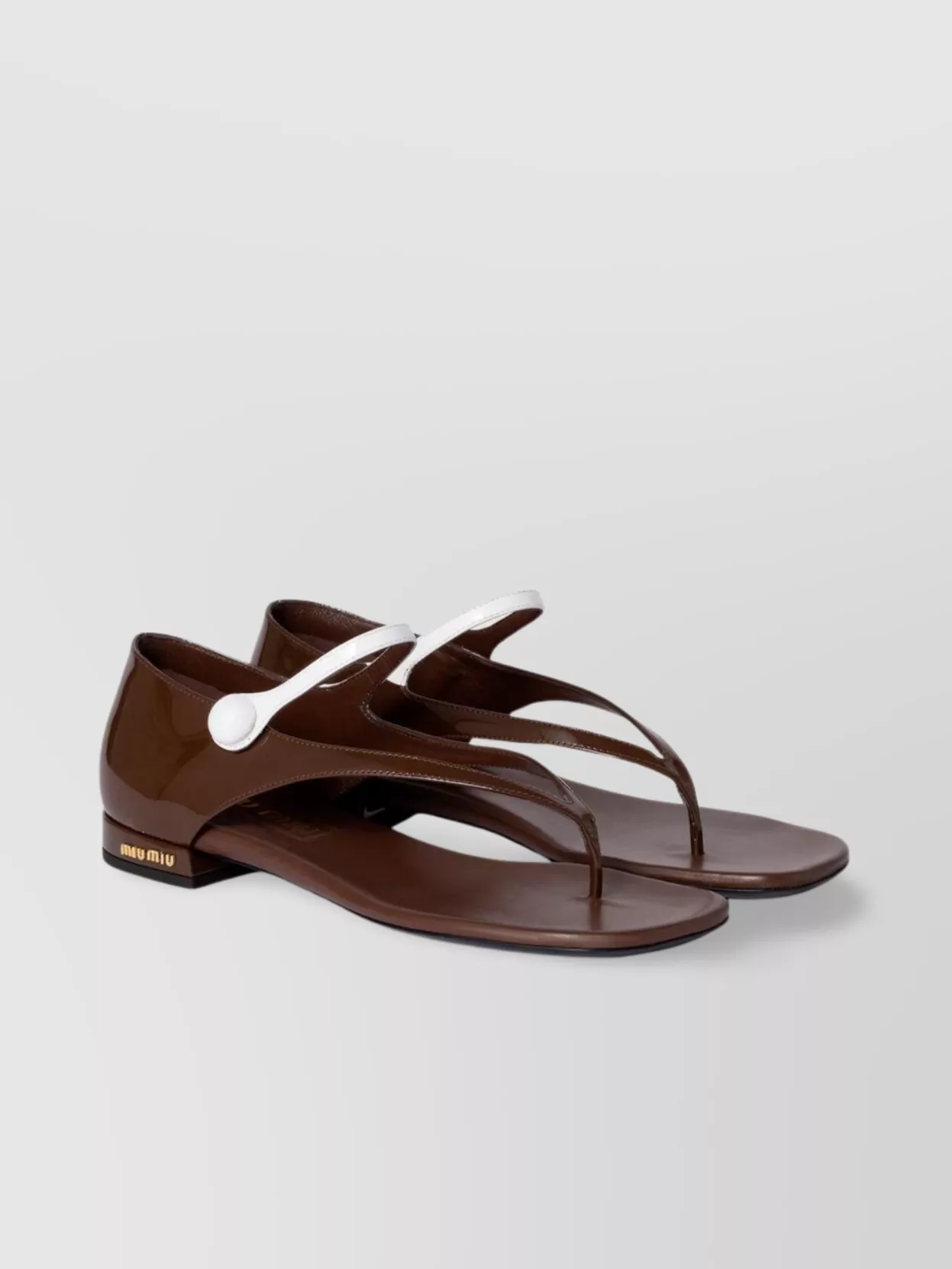 Shop Miu Miu Two-tone Patent Leather Mary Jane Thong Sandals