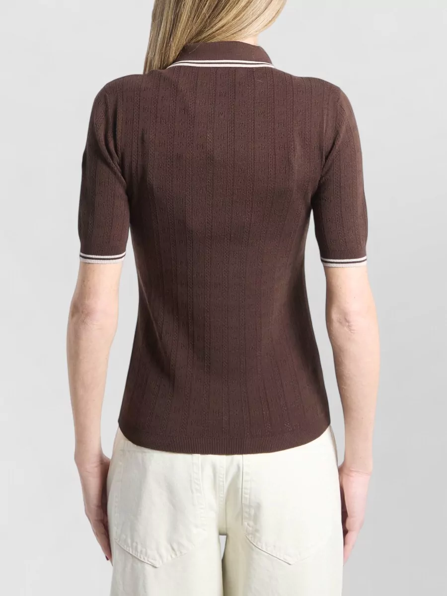 Moncler Ribbed Knit Logo-Pattern Cotton Polo Shirt