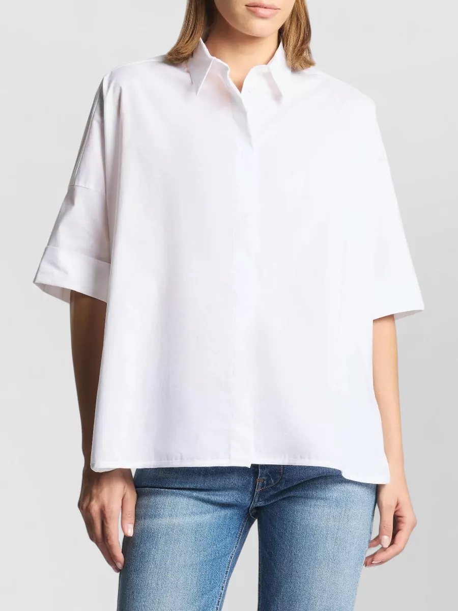 Fay Short Sleeve Shirt Collared Neck Side Slits