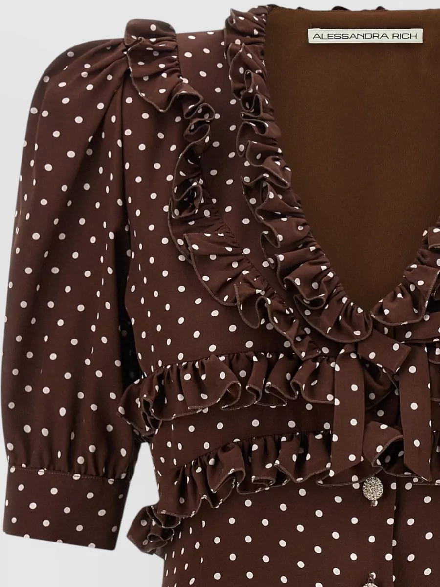 Alessandra Rich Mini Dress Puff Sleeves Polka Dot Ruffles