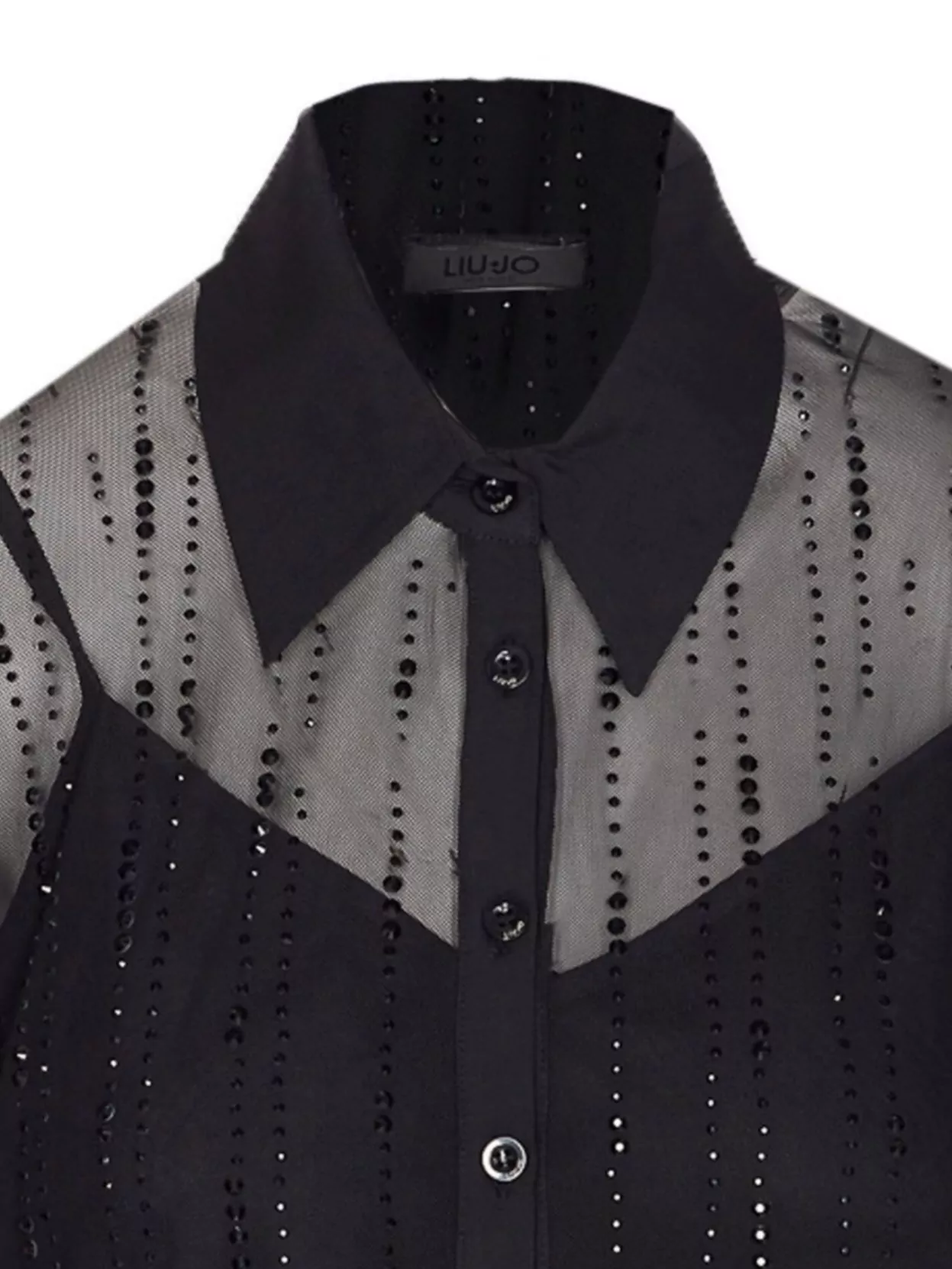 Liu •jo Long Sleeve Sheer Shirt With Crystal Embellishments In Black