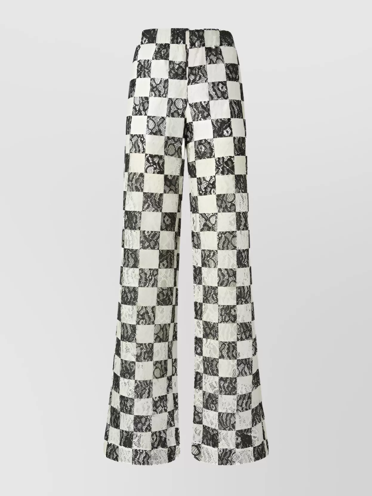 Pinko Wide-leg Check Pattern Lace Trousers In Black